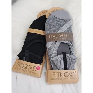 LOT 2 FitKicks Slip Into Comfort Yoga Womens Shoes Black Gray SZ Large 8.5 / 9.5
